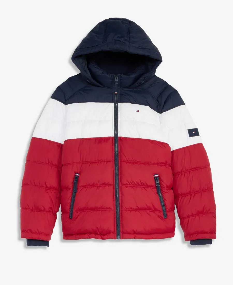 Мужская стеганая куртка-пуховик с капюшоном Tommy Hilfiger, Red/White/Blue Colorblock — фото 4