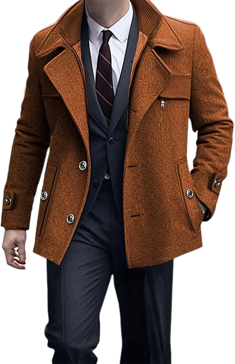 Мужское пальто-тренч с длинным рукавом, Regular Fit Trench Coat, коричневый