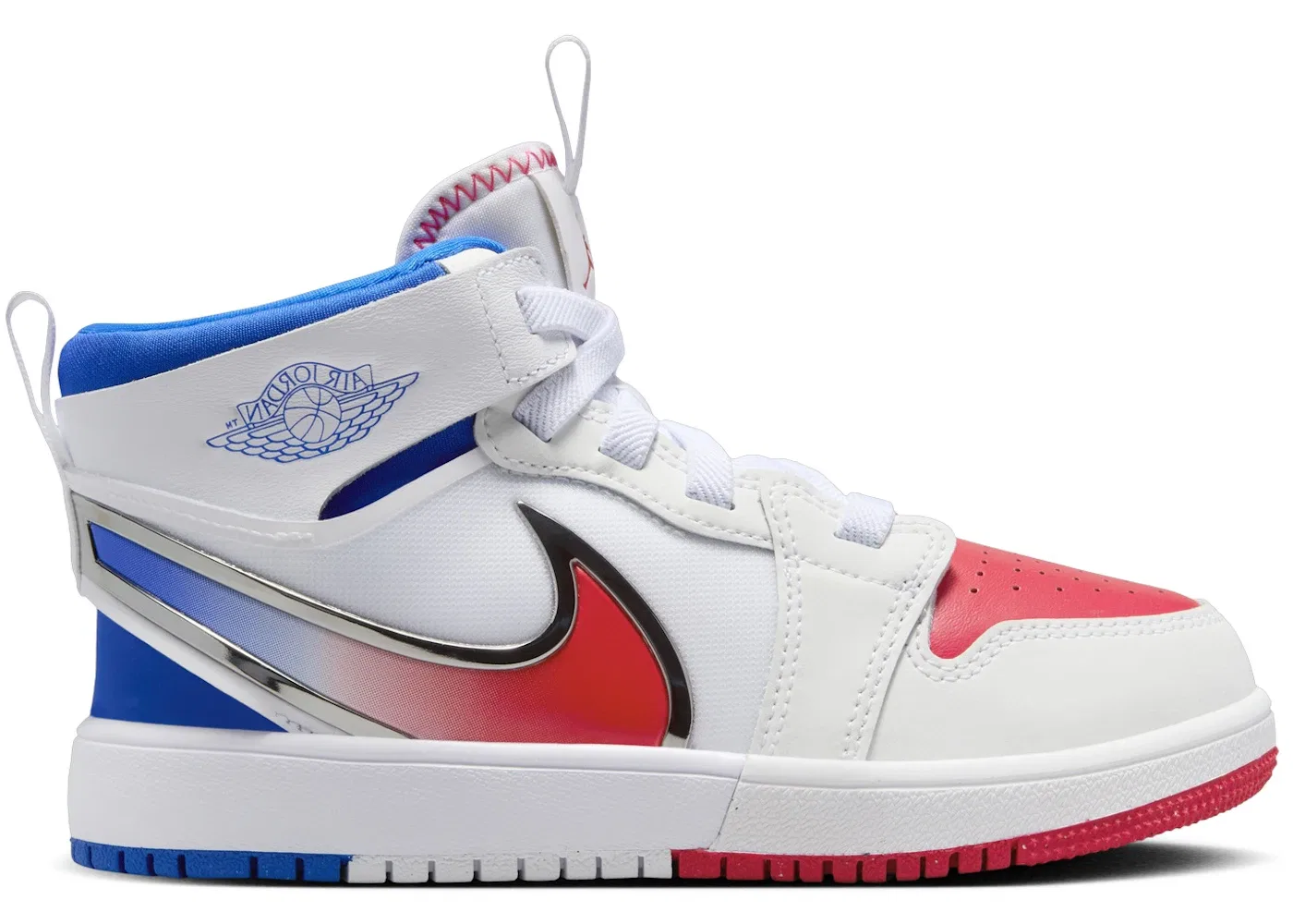 Детские кроссовки для мальчиков с повседневным стилем Jordan 1 Mid RM EasyOn Jordan, White/Racer Blue/Siren Red