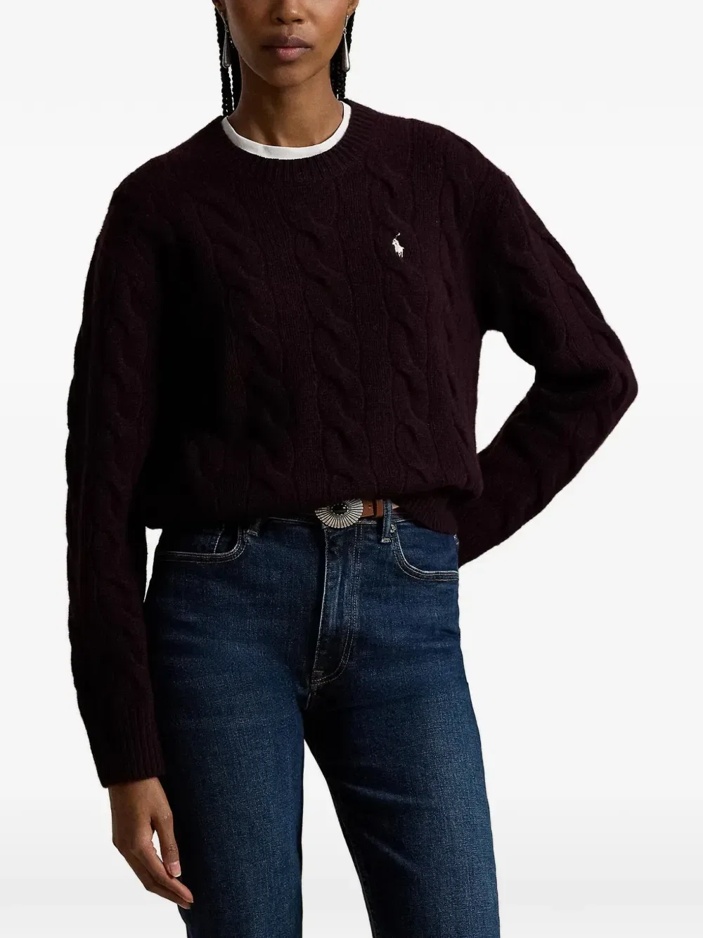 Вязаный свитер с вышитым логотипом Polo Ralph Lauren, фиолетовый — фото 2