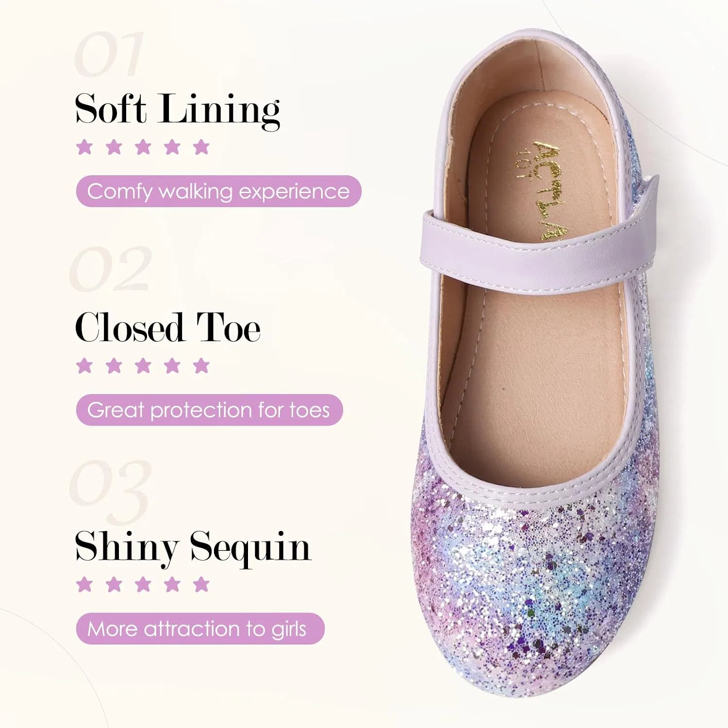 Детские балетки для девочек с блестками Mermaid Glitter Princess Secret Slippers, Mermaid Gradient Purple — фото 3