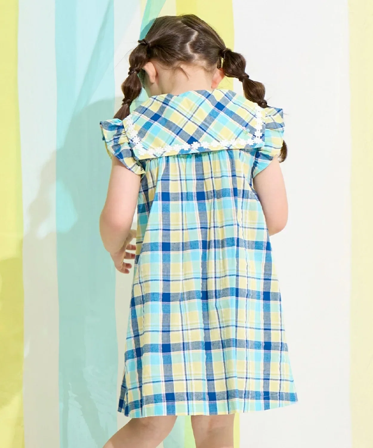 Детское платье для девочек с коротким рукавом, Sailor Check KP, Lemon Yellow — фото 4