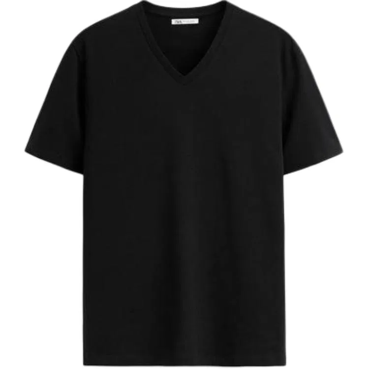 Мужская футболка с V-образным вырезом ZARA, Черный