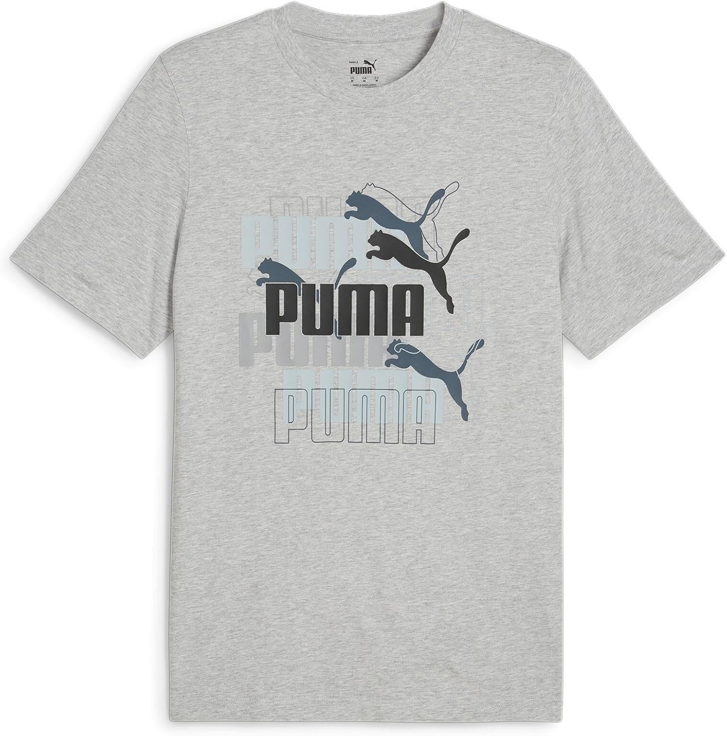 

Мужская повседневная футболка PUMA GRAPHICS с несколькими логотипами, светло-серый меланж