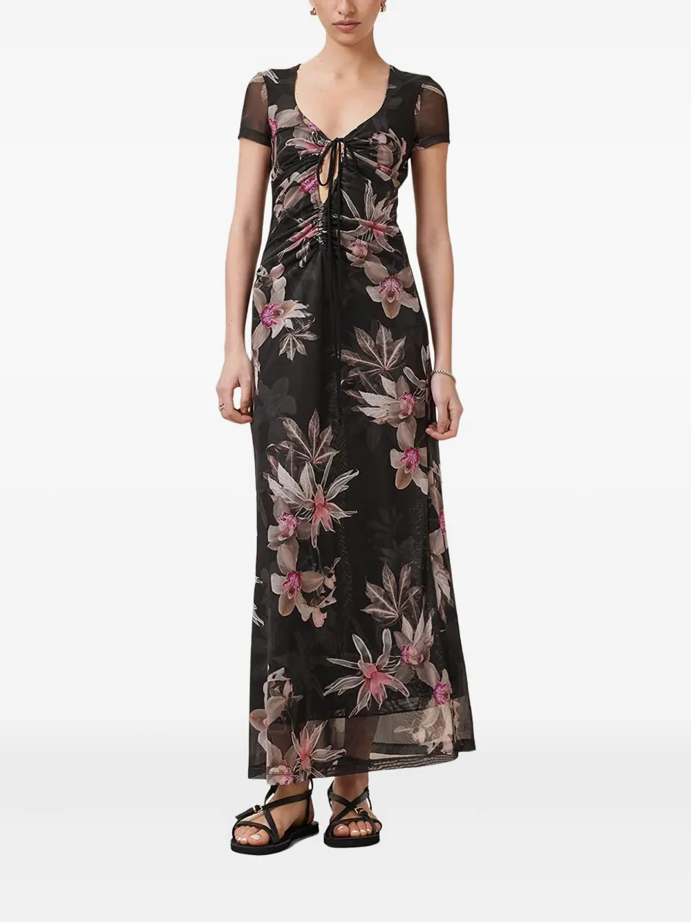 

Платье Gabby с кулиской и цветочным принтом AllSaints, черный