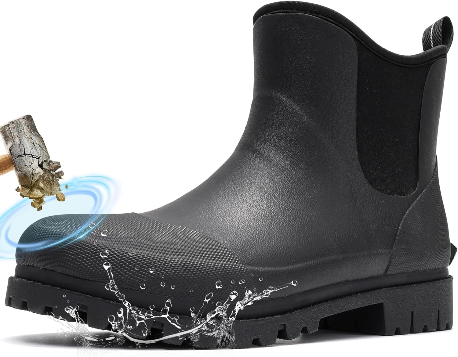 

Мужские резиновые ботинки с защищенным носком Furuian, короткие резиновые ботинки Chelsea, водонепроницаемые, грязеустойчивые, противоскользящие, для сельского хозяйства, промышленной работы и охоты, черный