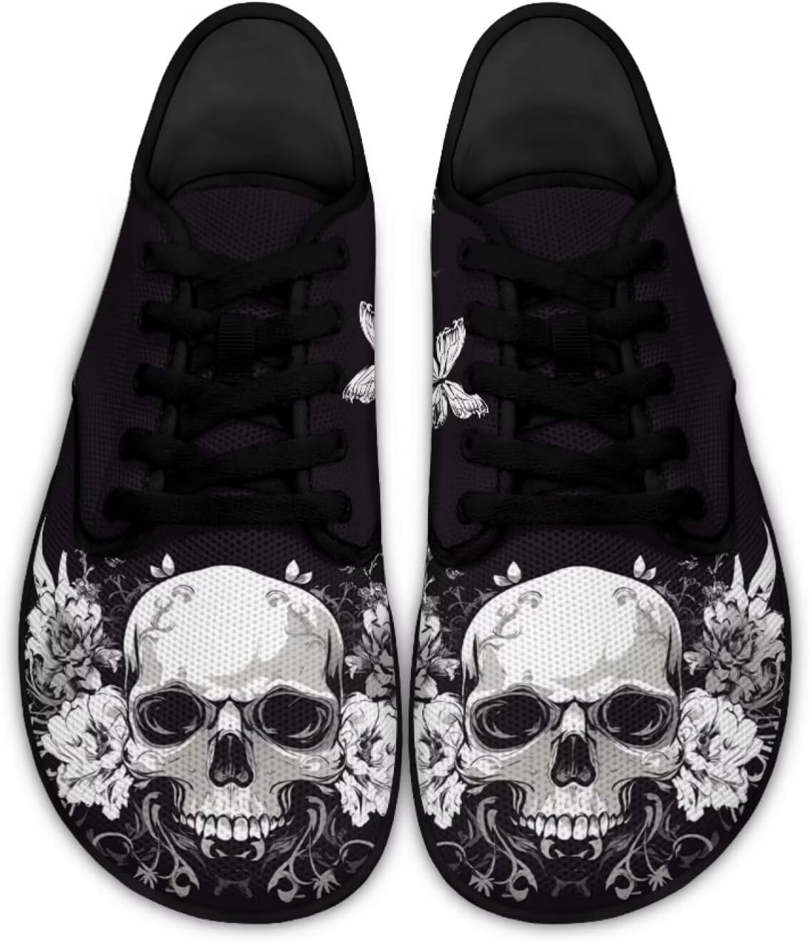

Женские кроссовки с черепами для ходьбы и бега, модные туфли на шнуровке, лоферы для вождения Ecaestolph, черный