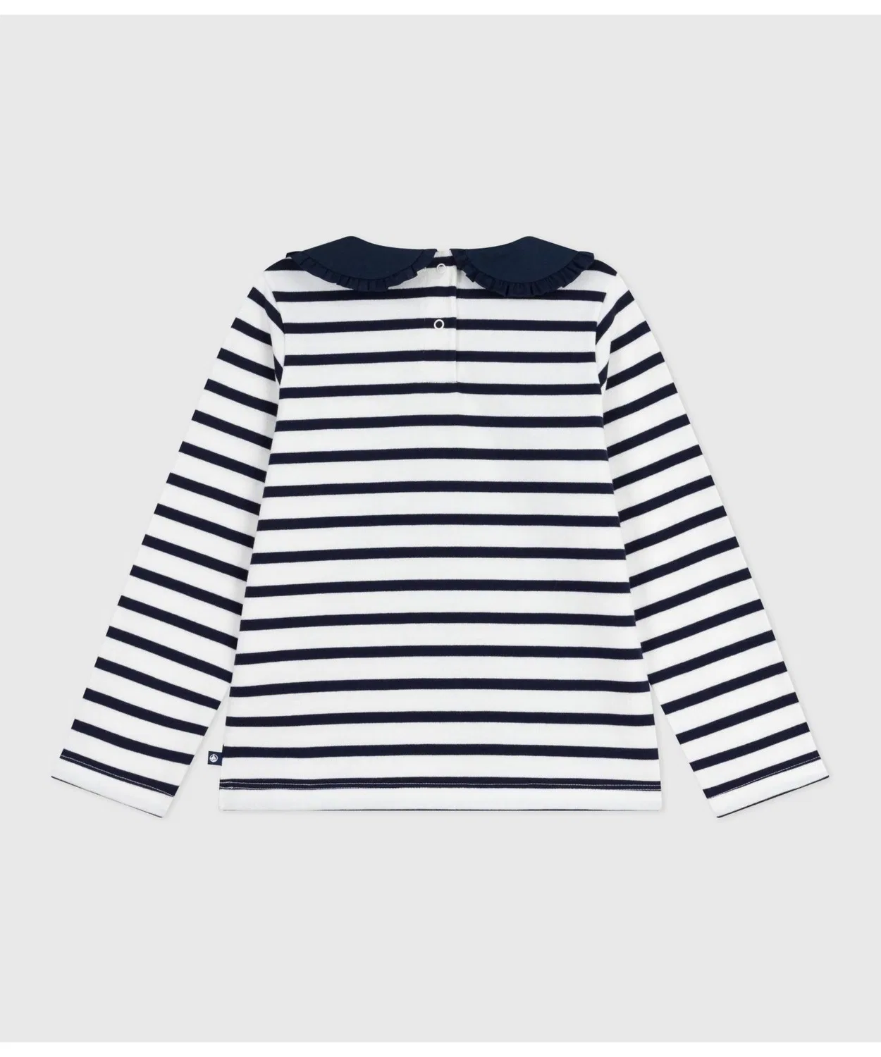 Пуловер с воротником-воланом Petit Bateau, белый с тёмно-синей полоской — фото 3