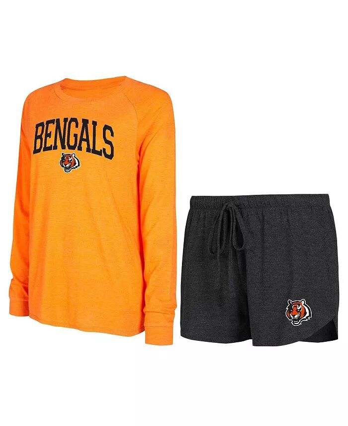 

Женский черный, оранжевый Cincinnati Bengals реглан футболка с длинным рукавом и шорты комплект для отдыха Concepts Sport