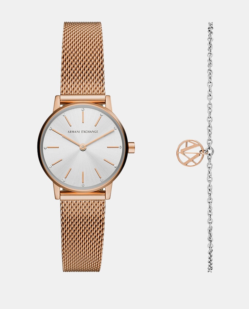 

Lola AX7121 Женский комплект из розового браслета и часов из стальной сетки Armani Exchange, розовый