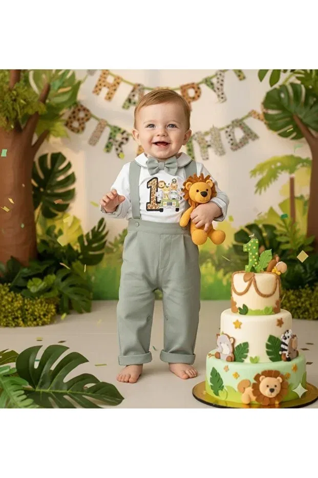 Детский комбинезон с принтом Safari Printed Salopette Suit Annerüyası, Mold Green — фото 2
