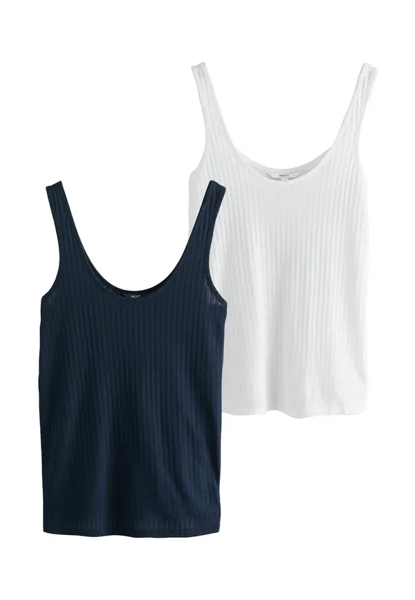 Топ-майка с V-образным вырезом, 2 шт, Strappy scoop neck slouch ribbed vest 2 pack, Next, Navy White, белый/темно-синий