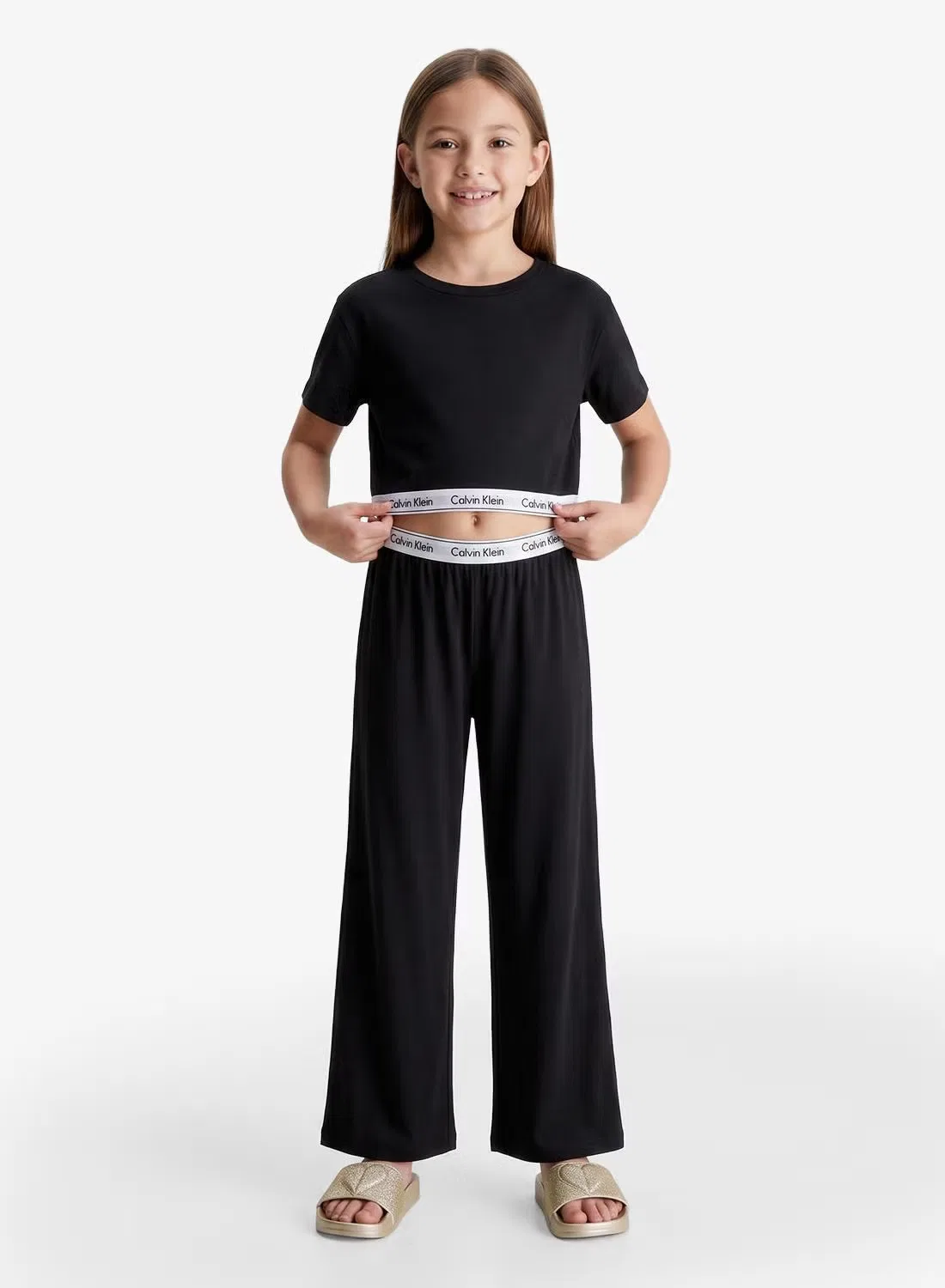 Calvin Klein Jeans Пижамный комплект из хлопкового стрейч-джерси с фирменным принтом, черный