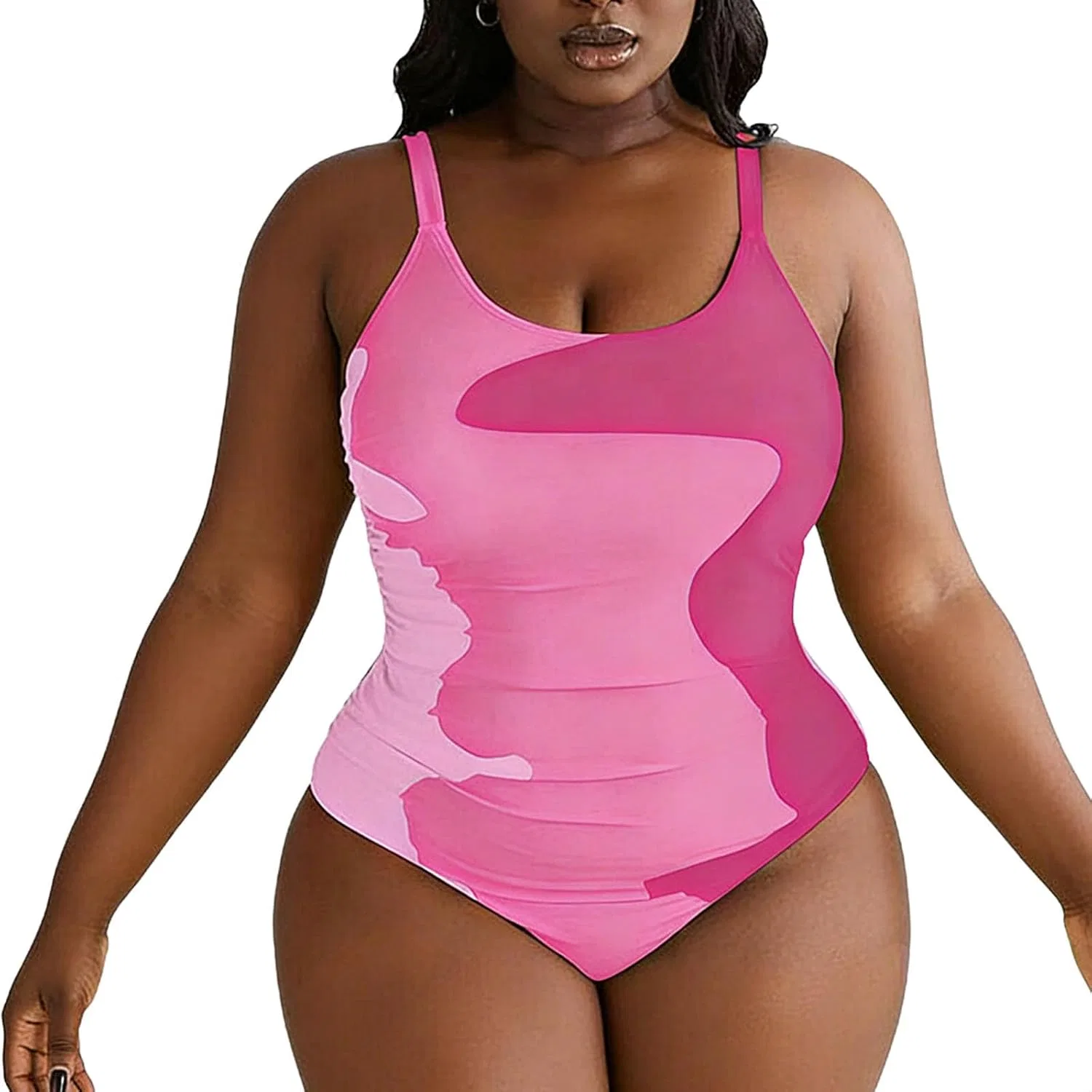 Женский слитный купальник с утяжкой Plus Size Swimsuits, Pink