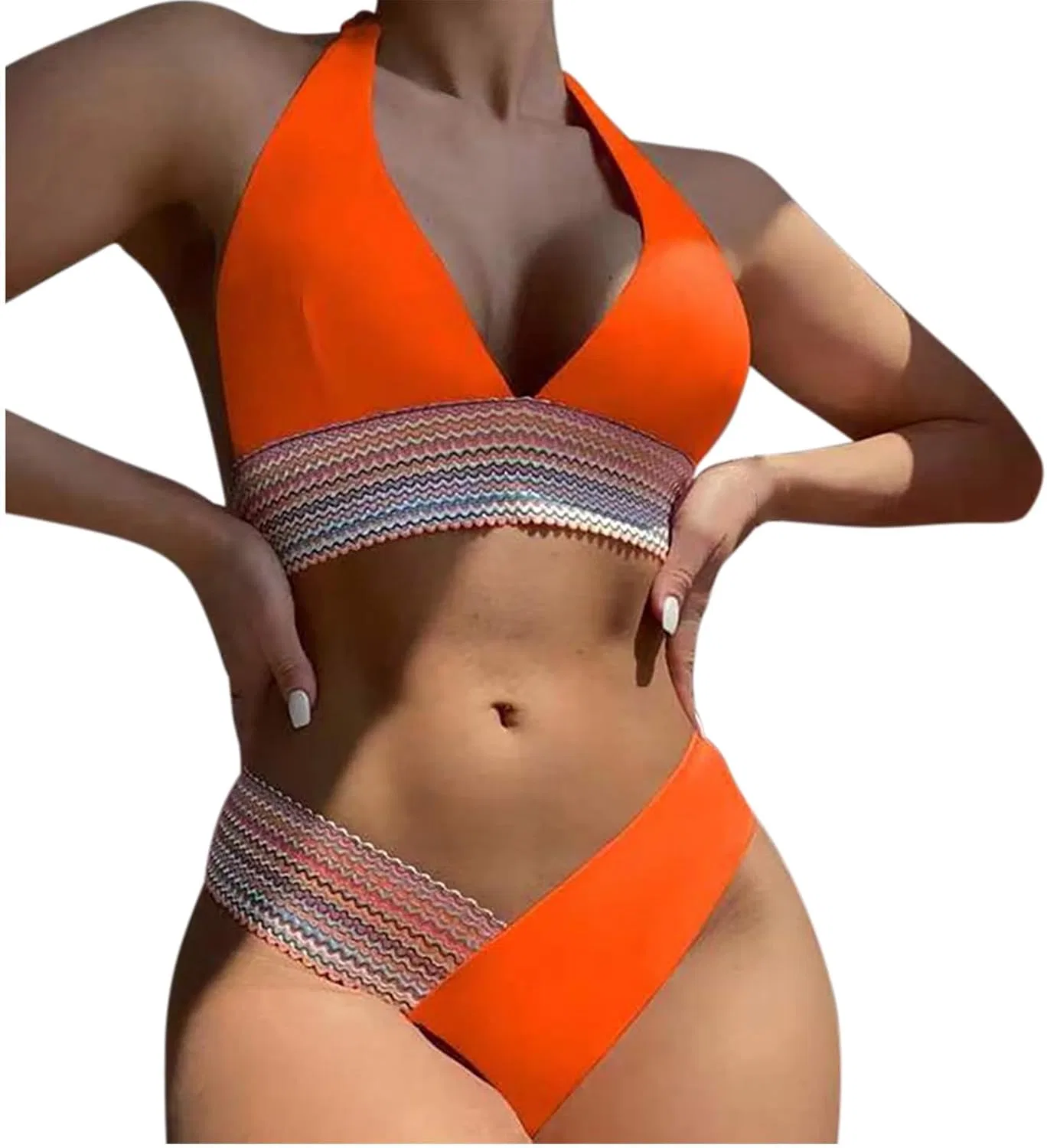 Женский слитный купальник с завышенной талией Color Block, Orange