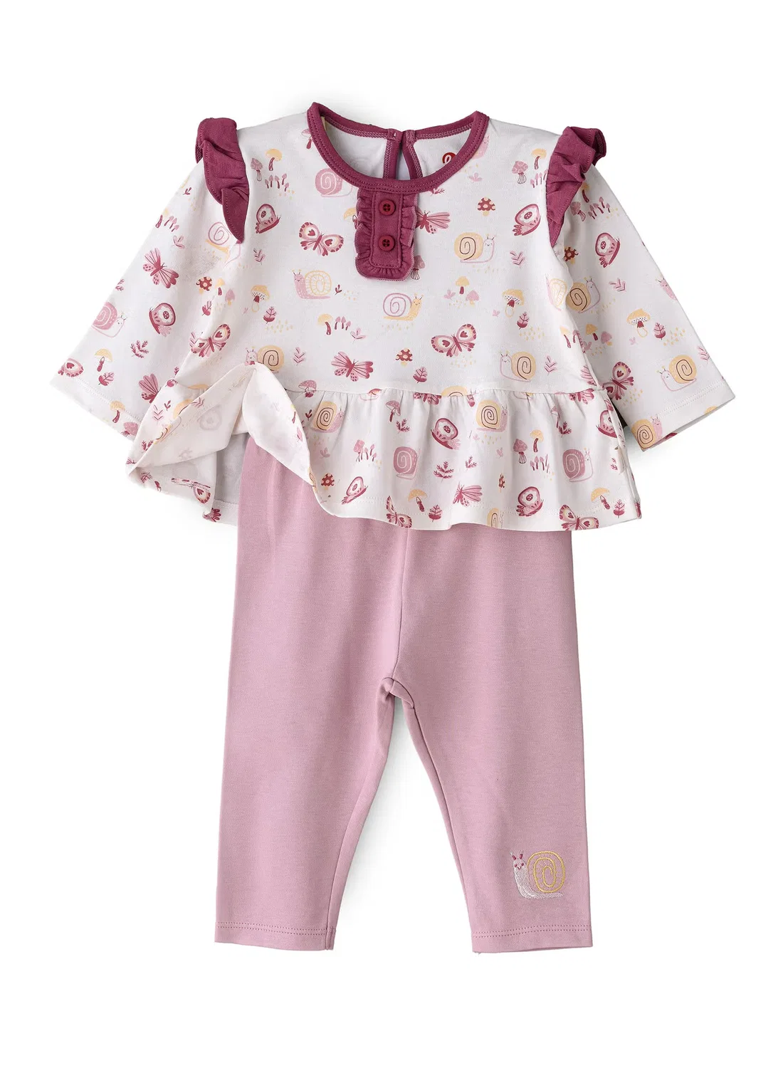 Боди-комбинезон с длинным рукавом и оборками, комплект с леггинсами Elegant Kids, розовый