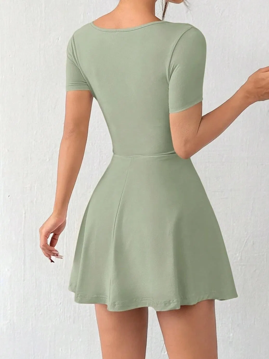 Женское мини-платье с квадратным вырезом A-line, Mint Green — фото 2