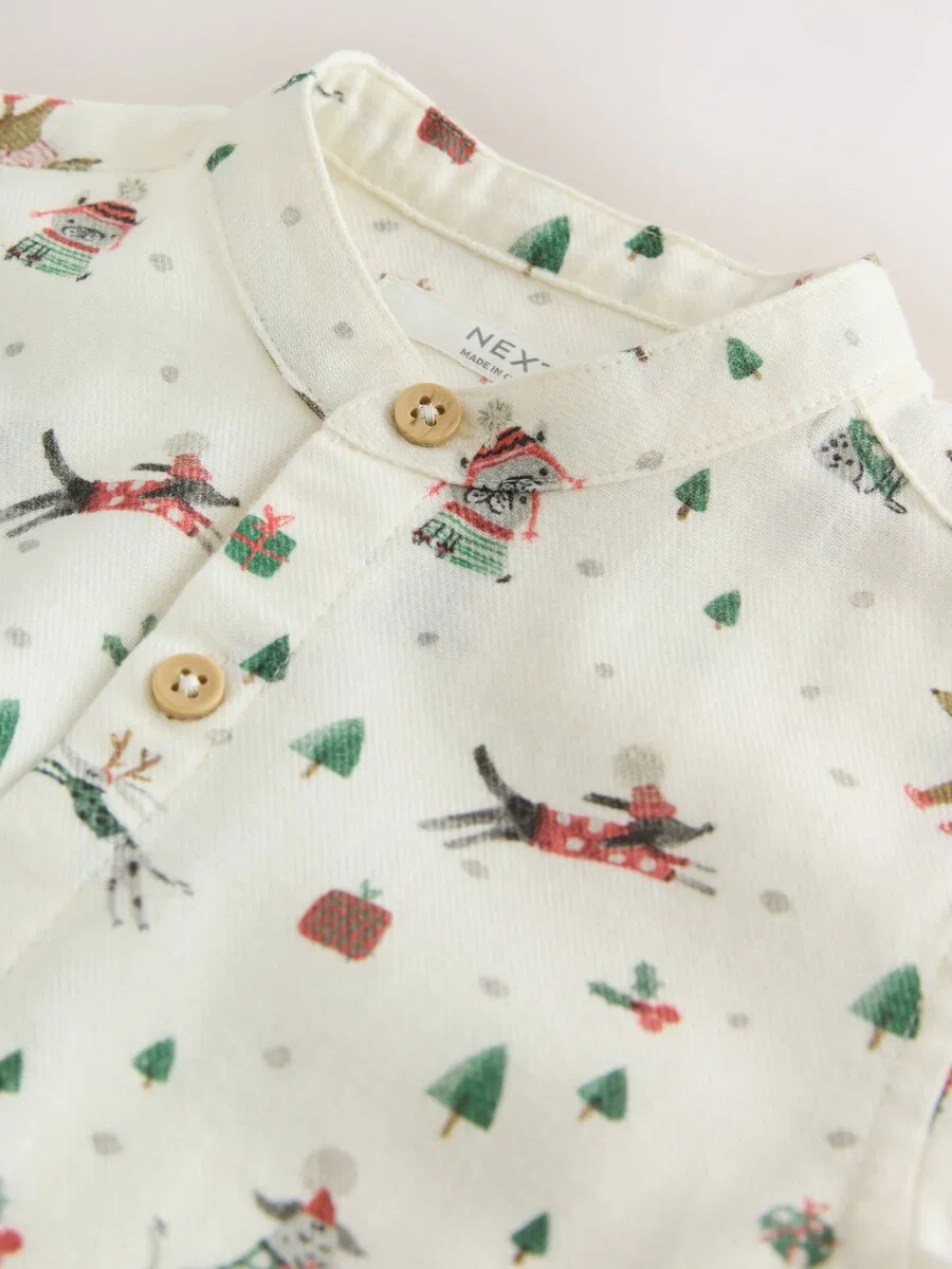 Рубашка Next Regular fit Button Up Shirt 'Christmas' белого цвета — фото 4