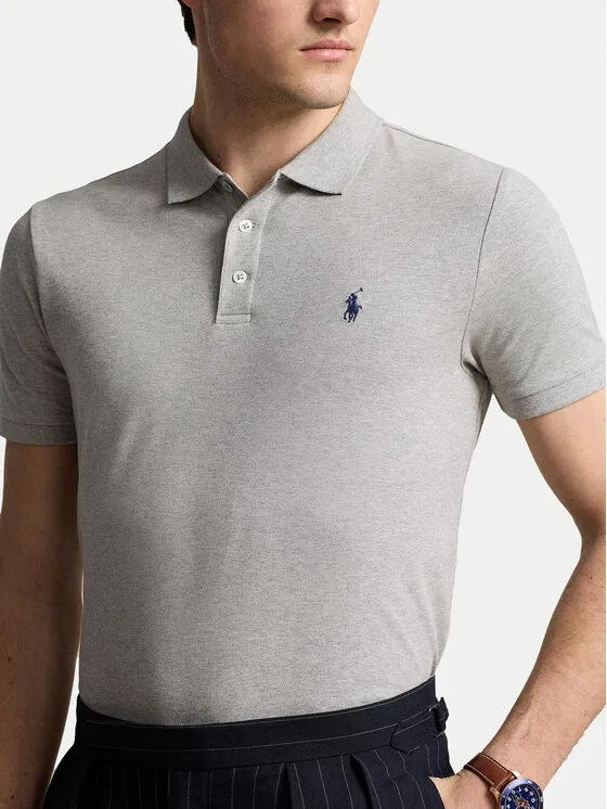 Поло custom slim fit Polo Ralph Lauren, серый — фото 4