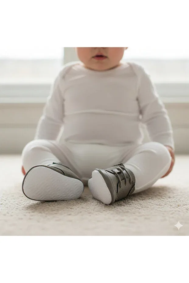 Детские пинетки из замши с не скользящей подошвой Babexi, Gray — фото 2