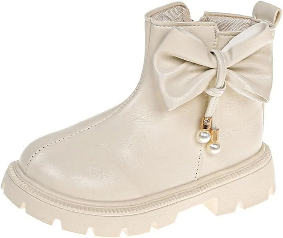 Детские сапоги для девочек с бантом из PU-кожи с молнией Zzalalana, Beige