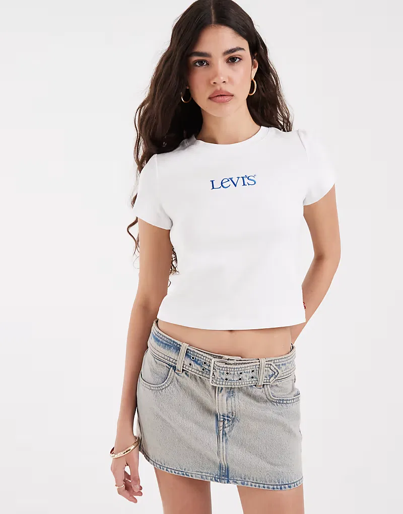 Джинсовая мини-юбка Levi's с низкой посадкой и поясом, кислотная стирка синий