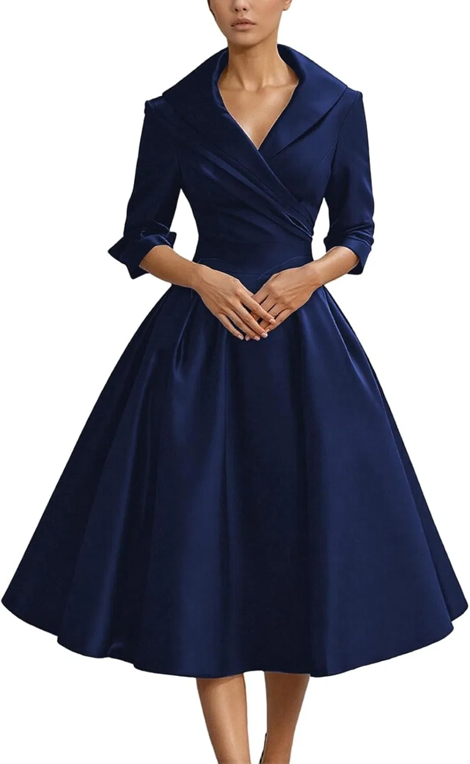 Женское элегантное миди-платье с поясом Waist Cinching Slim Fit, Blue