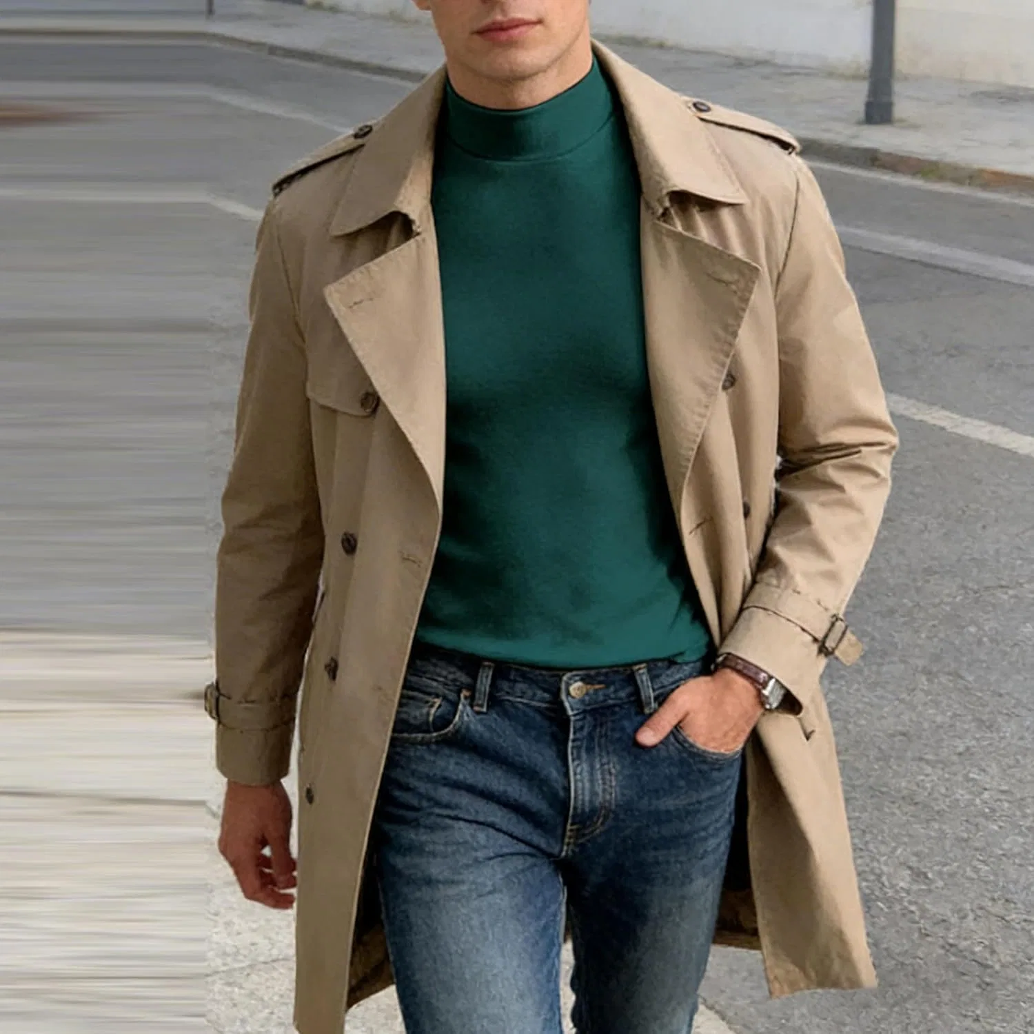 Мужская водолазка slim fit Mock Neck Top, Green — фото 2