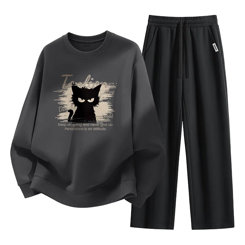 Детский комплект из свитшота и брюк Cool Cat Print Tonlion, Heather Navy