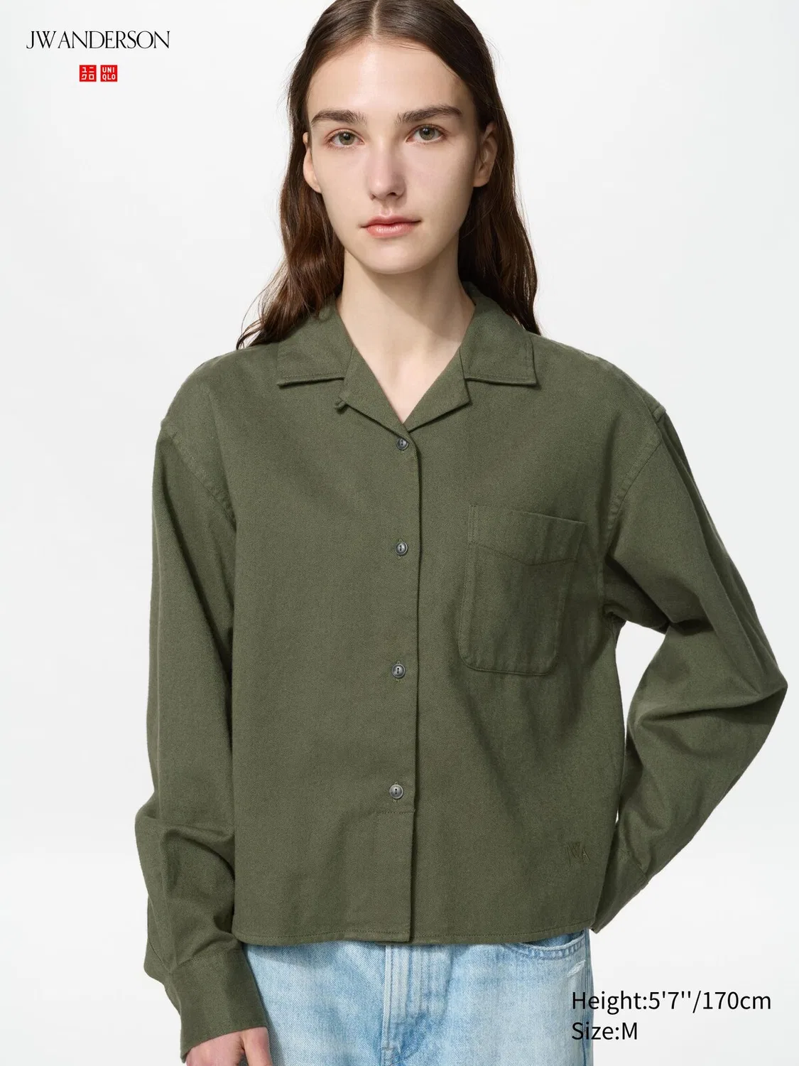 Рубашка фланелевая Uniqlo, свободный крой, оливковый