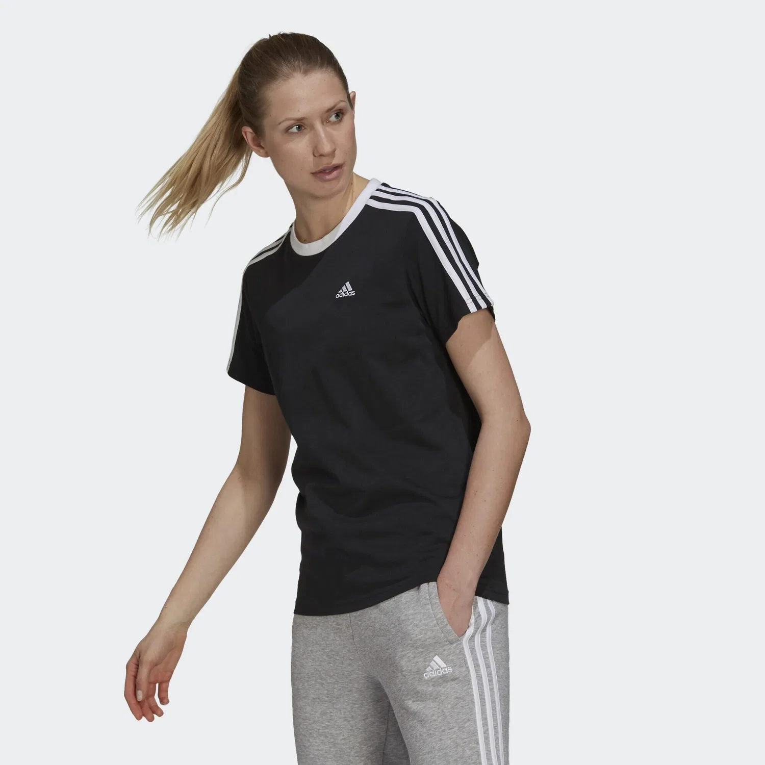 Мужская футболка с длинным рукавом Essentials 3-Stripes Adidas, Schwarz Weiss