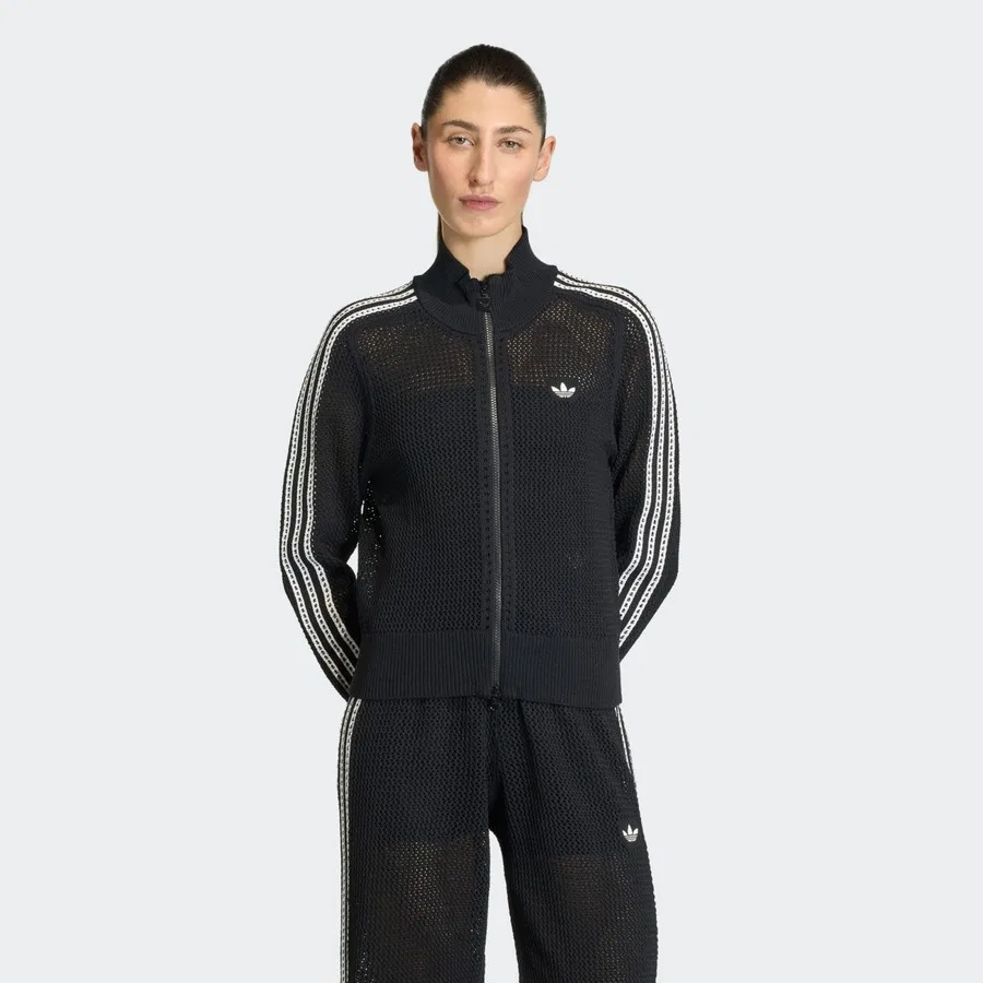 Женский спортивный топ с высоким воротом, модель Knitted Crochet Firebird, adidas Originals, Красный
