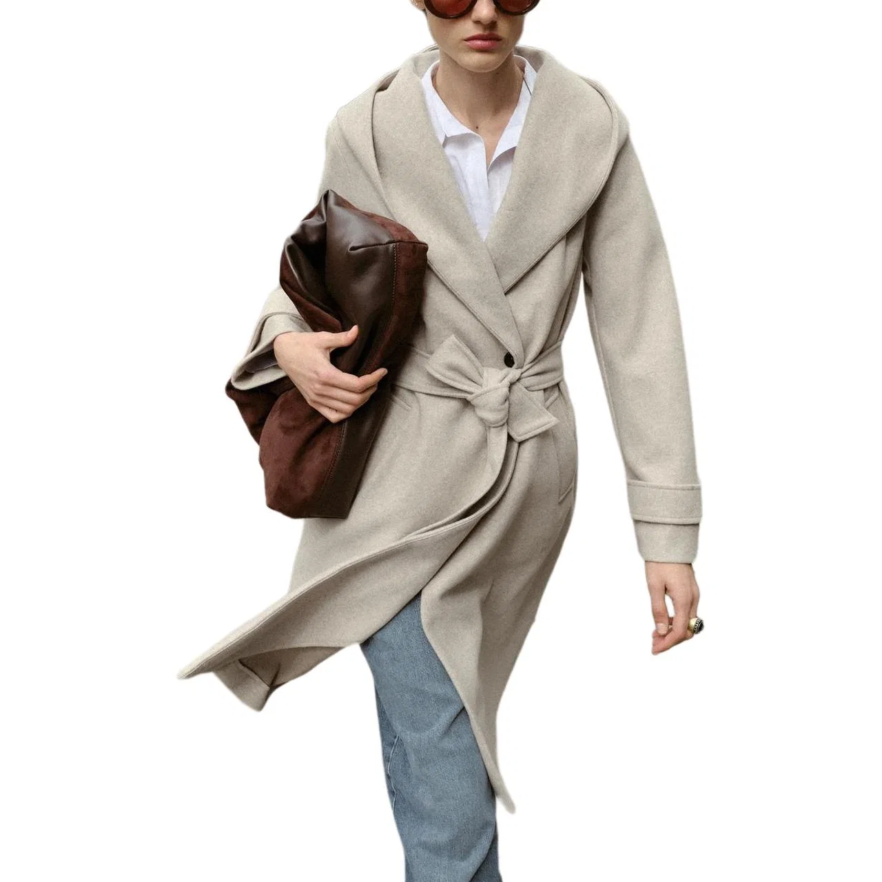 Женское пальто с капюшоном Beige ZARA, Бежевый — фото 4