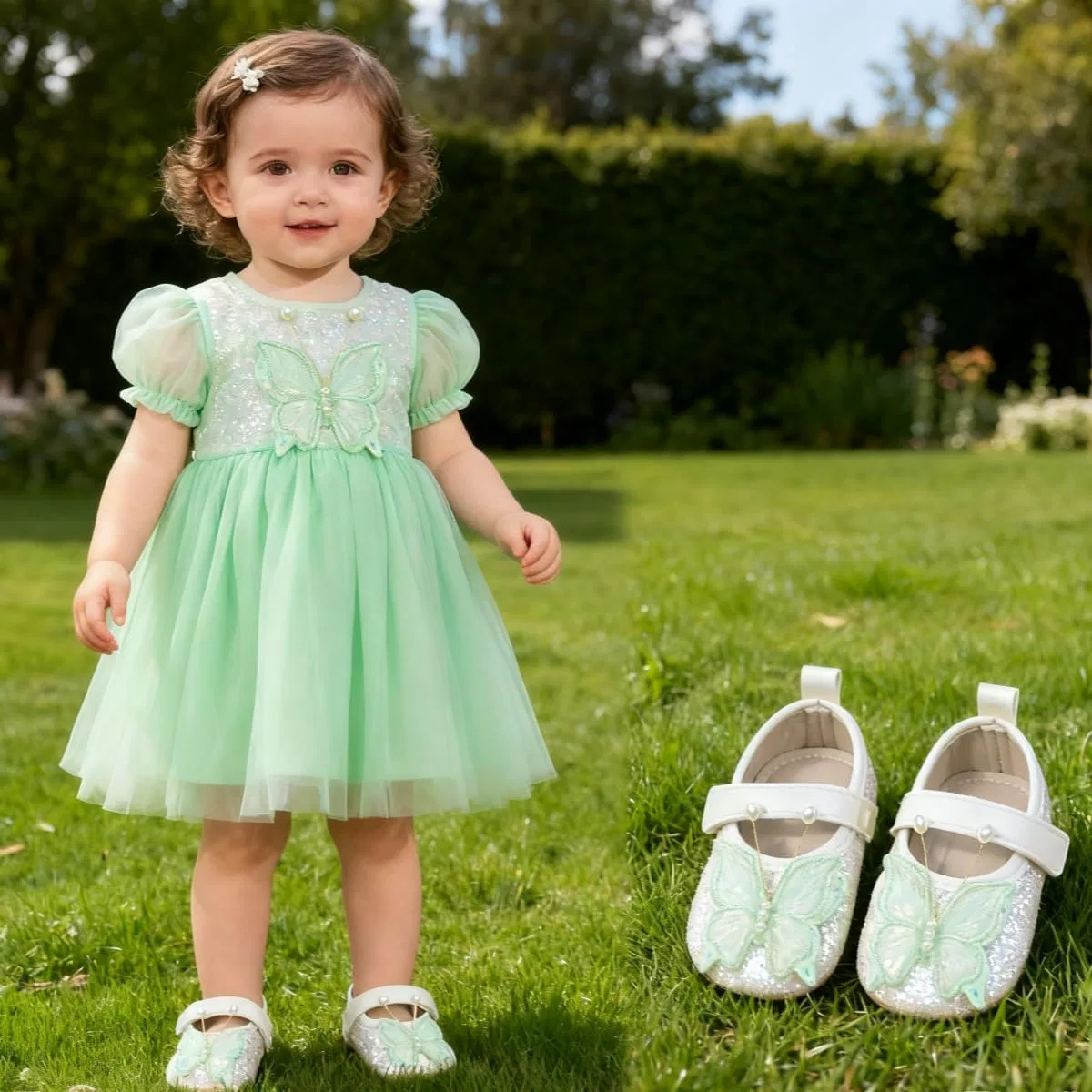 Детские туфли Мэри Джейн для девочек с бантом HsdsBebe, Green — фото 2