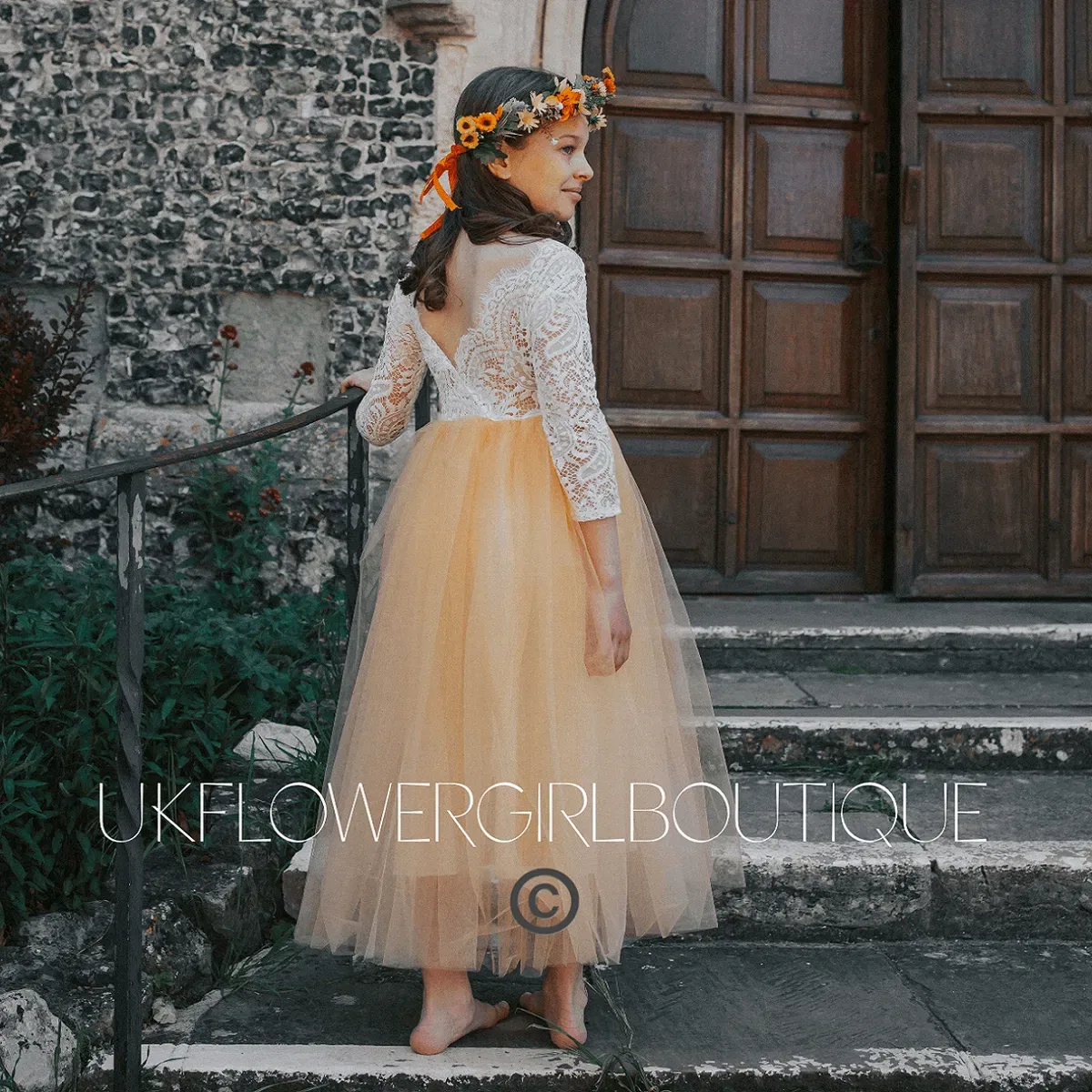 Платье для девочек с принтом Bohemian Classic Uk Flower Girl Boutique, Yellow — фото 3