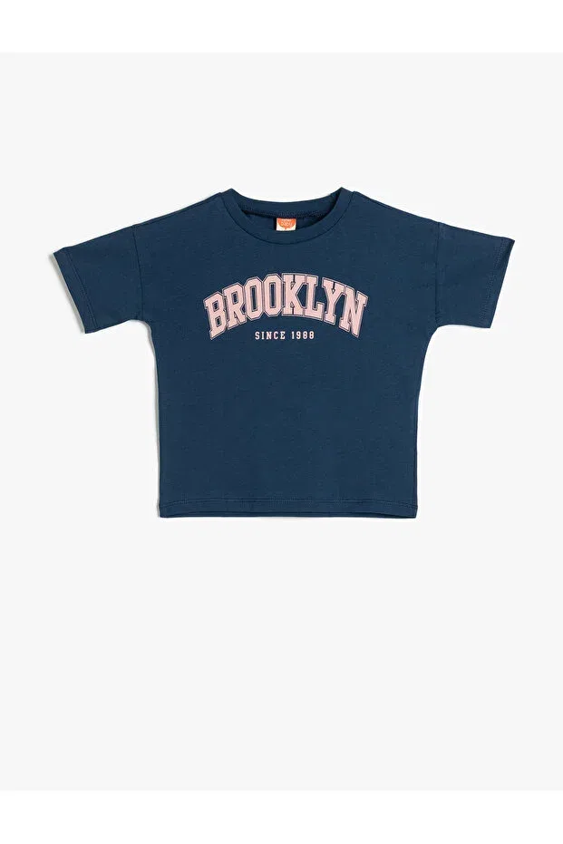 Детская футболка с принтом Slogan printed crew neck short sleeve cotton t-shirt Koton, Navy Blue