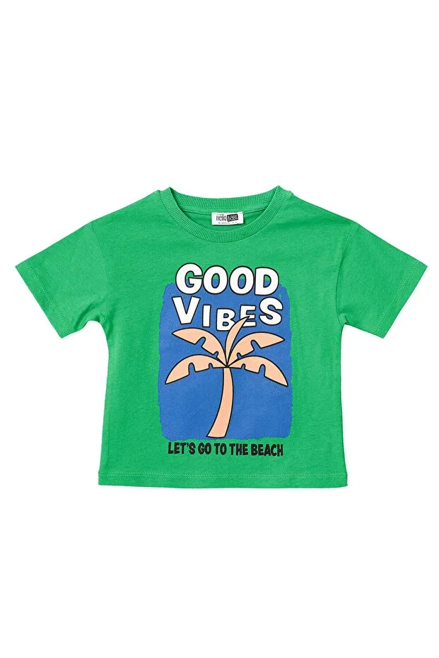 Детская футболка для мальчиков с принтом Hellobaby baby boy t-shirt palm tree printed crew neck short sleeve Ebebek Hello Baby, Green