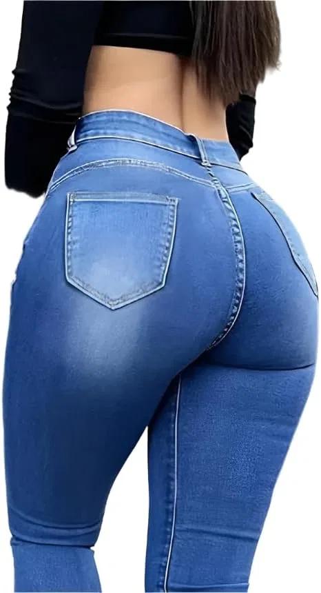 Женские джинсы с высокой посадкой, скинни, с принтом, Medium Wash — фото 3