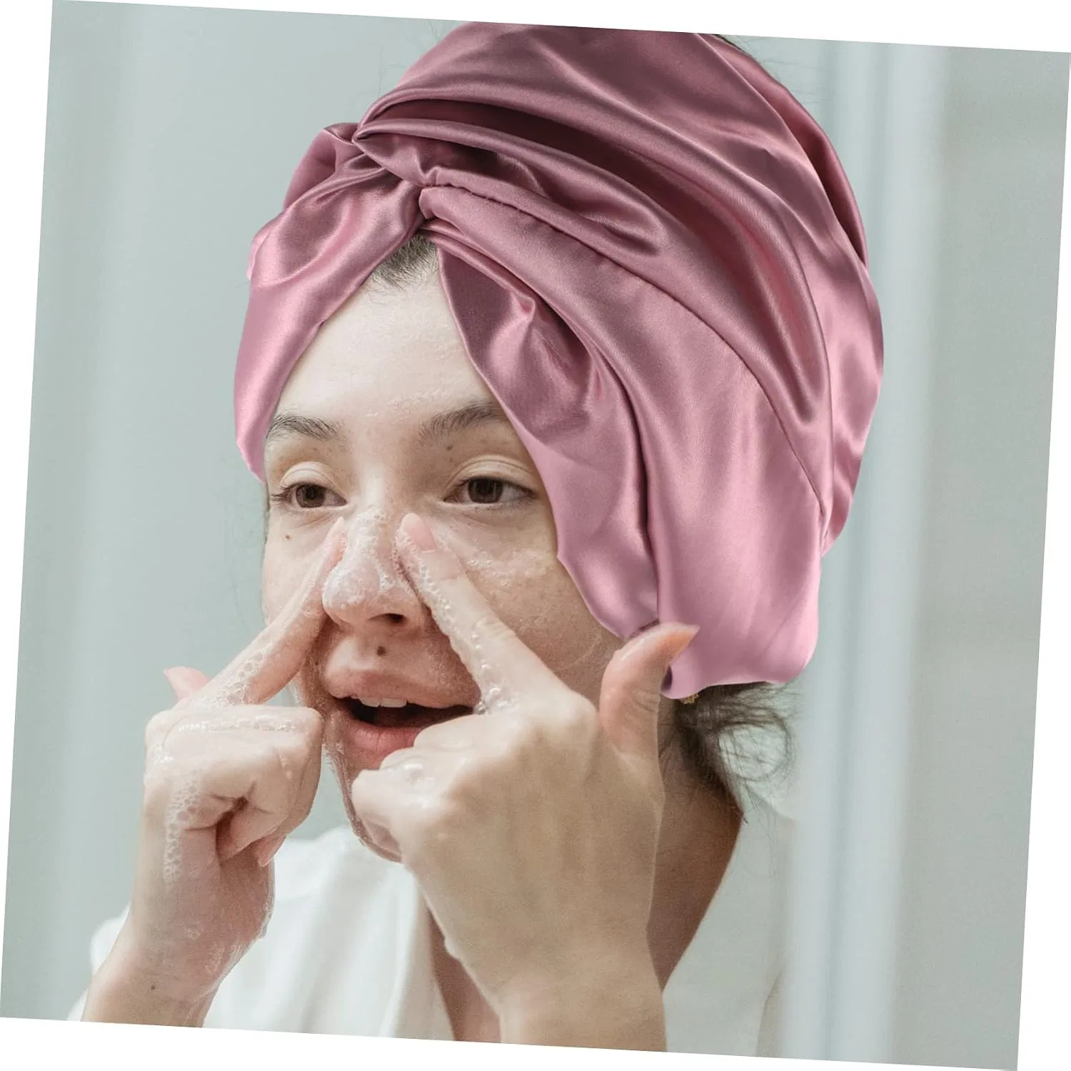 Шапочка для душа двусторонняя PAMINGONO, эластичная, атласная, фиолетовая — фото 3