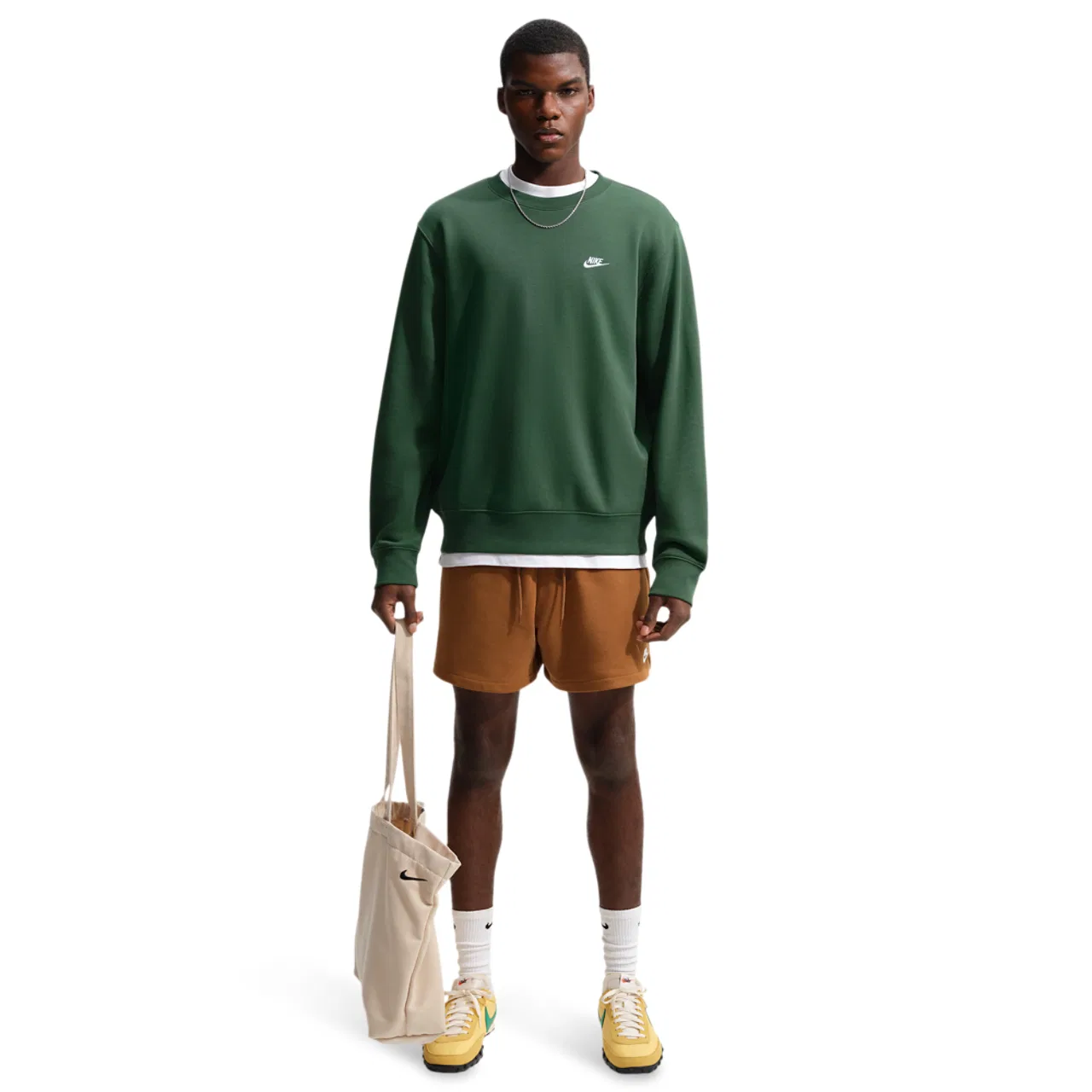 Мужской свитшот свободного кроя Club Crew Nike, Fir/White — фото 3