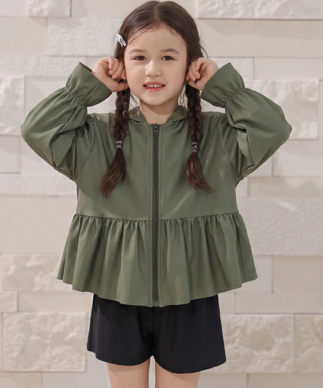 Детский комплект для девочек с длинным рукавомс капюшоном TeddyShop, Khaki