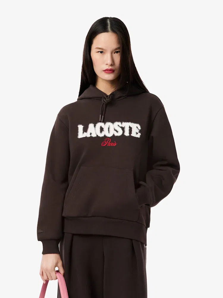 Худи женская Lacoste SKB Fluffy Lettering, с логотипом, синяя