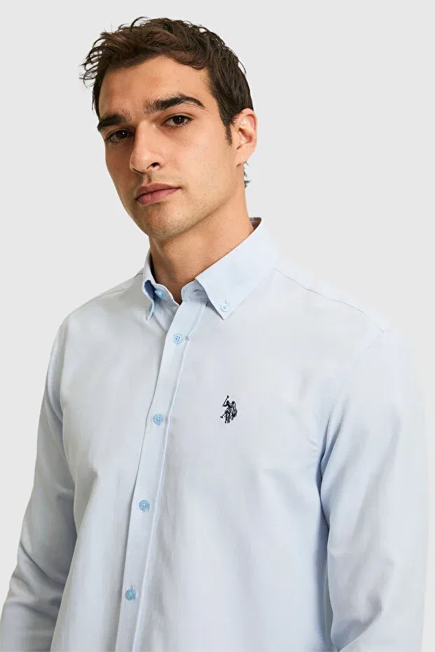 Мужская рубашка с длинным рукавом Basics U.S. Polo Assn., Light Blue — фото 2