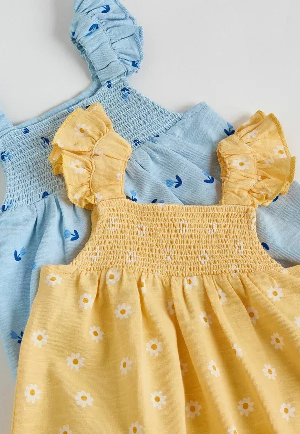 Комплект боди с цветочным принтом Regular fit - smocked baby rompers 2 pack set, Next, Yellow and Blue Floral, синий/желтый — фото 4