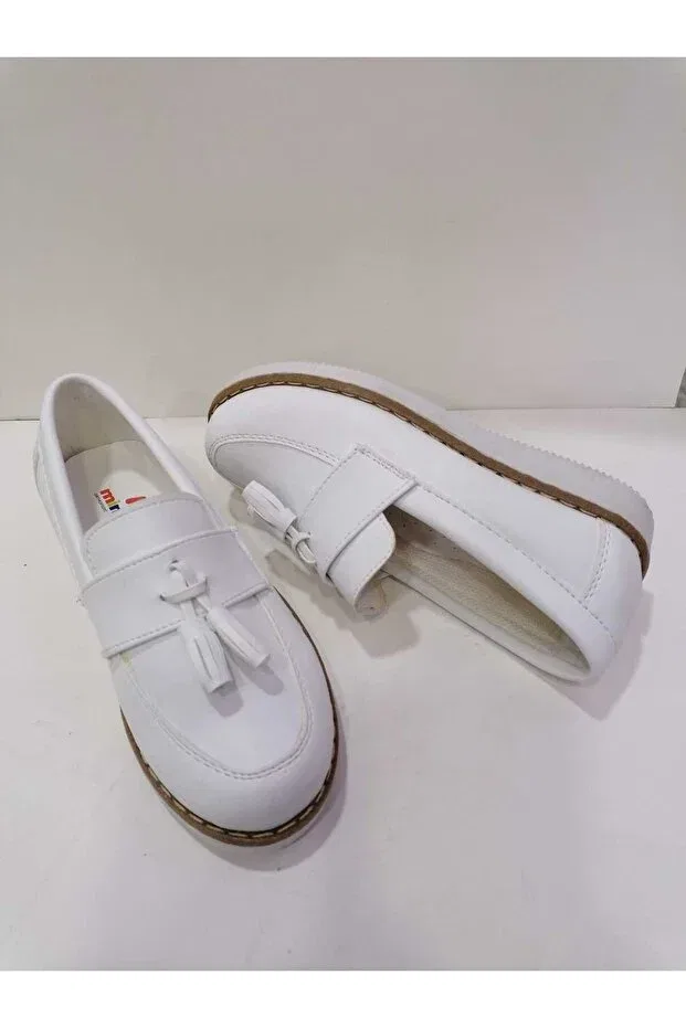 Детские туфли для мальчиков без шнуровки Tasseled loafer Özgür Kids, White — фото 4
