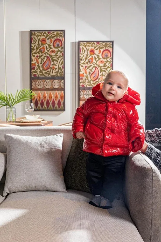 Детский зимнее пуховик для девочек с капюшоном Babyhola, Red — фото 2