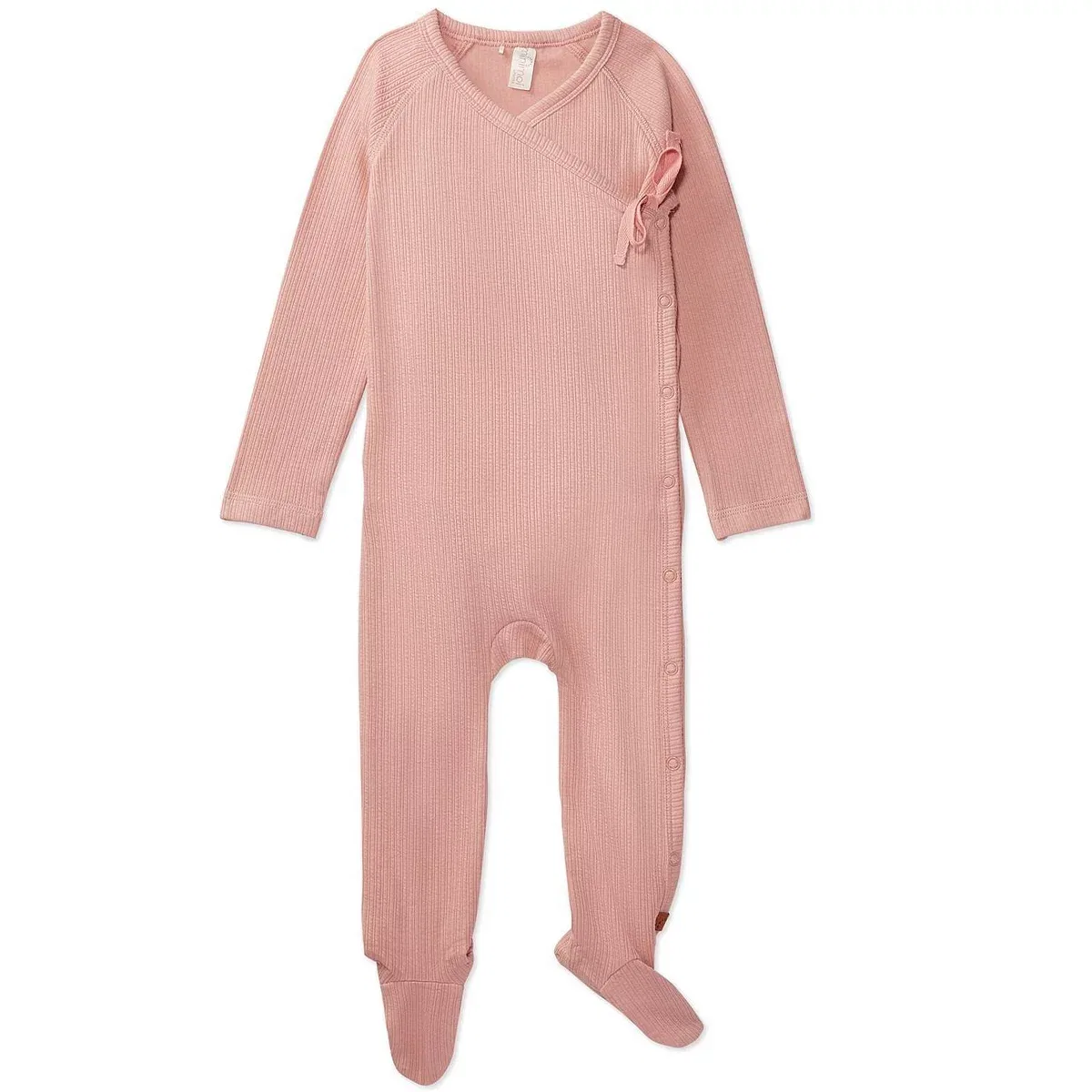 Детское платье-боди с длинным рукавом MiniMoi Solid Ribbed Cross Over Tie Footie ONLINE UNIQUE RTW MISSY, Rose
