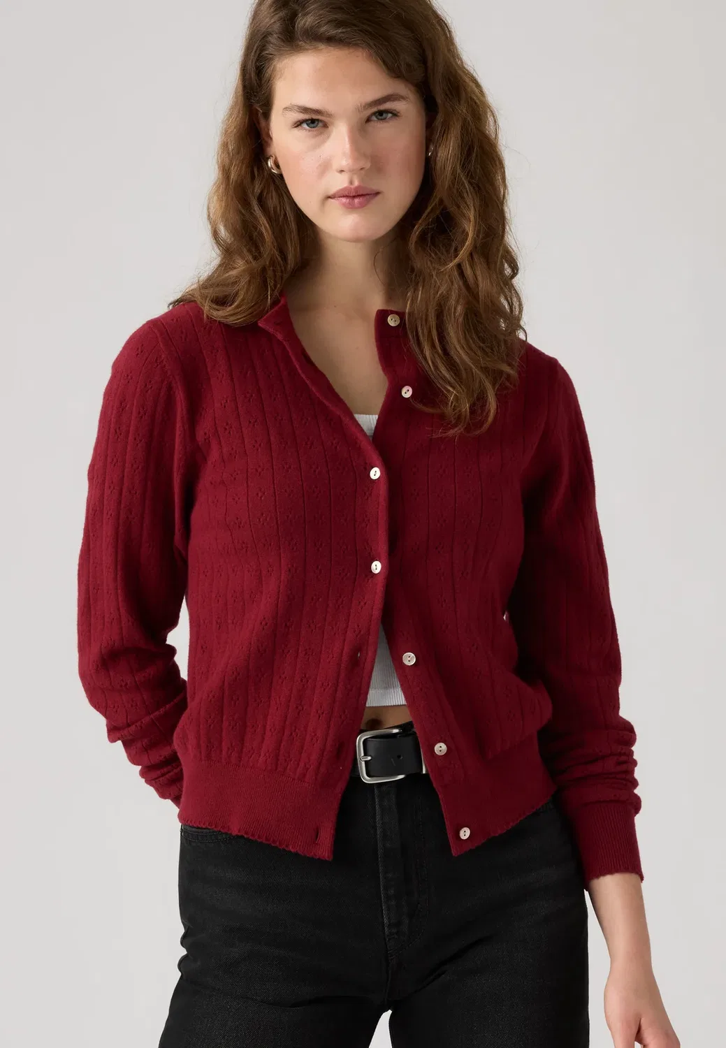 Очень мягкий кардиган с круглым вырезом, ажурной отделкой Levi'S, Warm Cabernet — фото 3