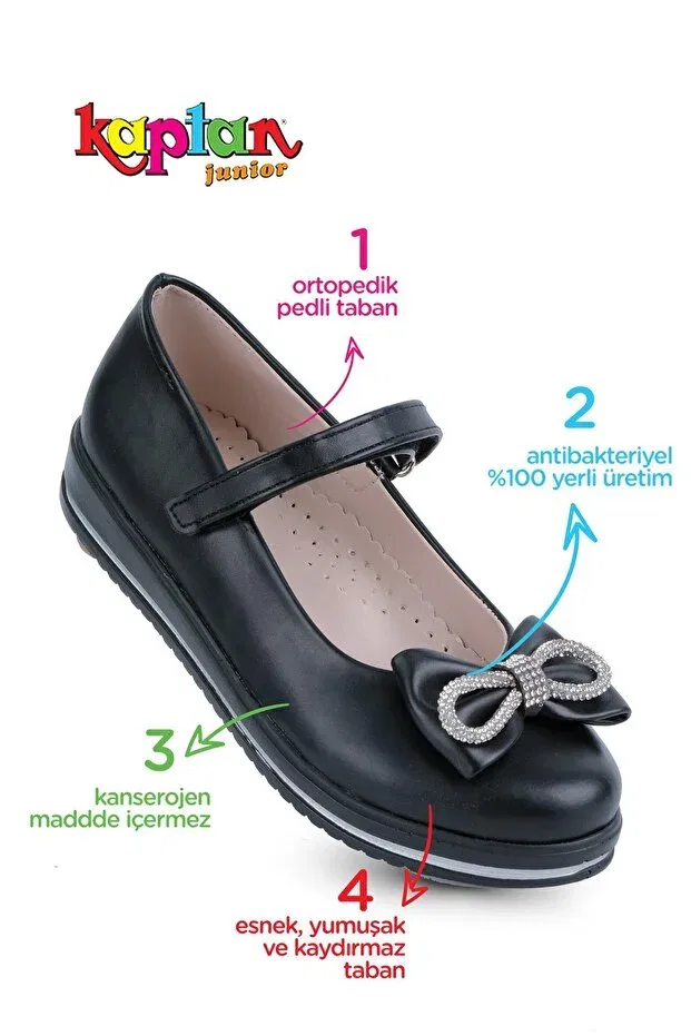 Детские ортопедические балетки для девочек с принтом Kaptan Junior, Black Gray — фото 3