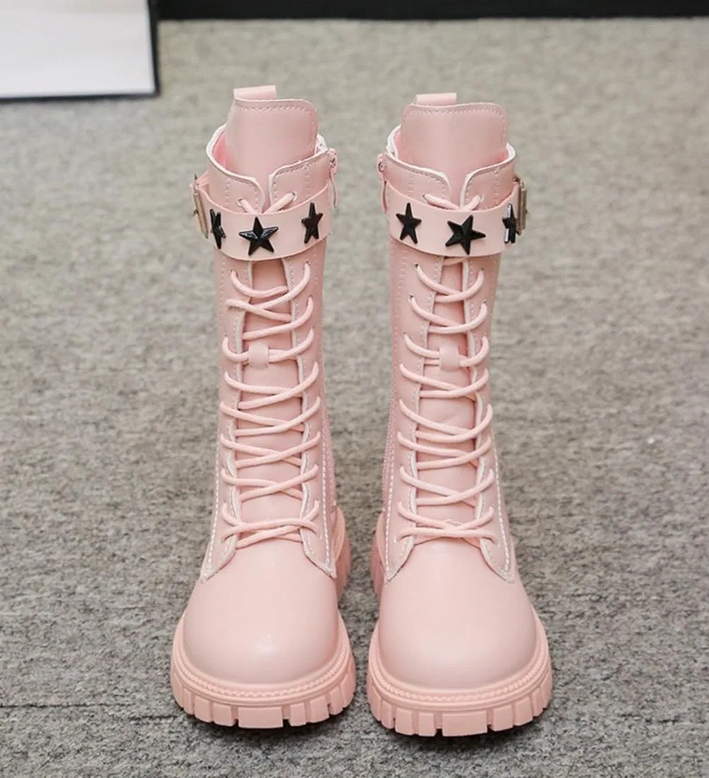 Детские ботинки для девочек с принтом, модель Girls Waterproof Riding Boots, Pink — фото 4